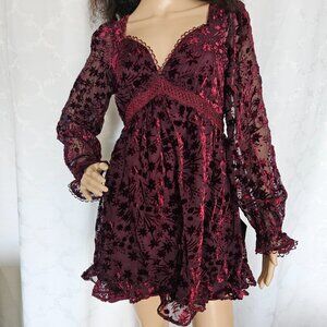 ** Lulus Burgundy Velvet Burnout Lace Mini Dress**
